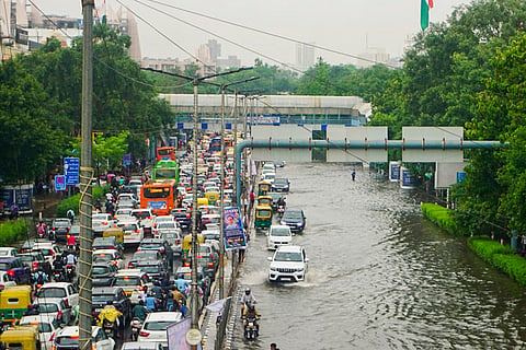 Delhi Weather: Traffic jam on the waterlogged Vikas Marg